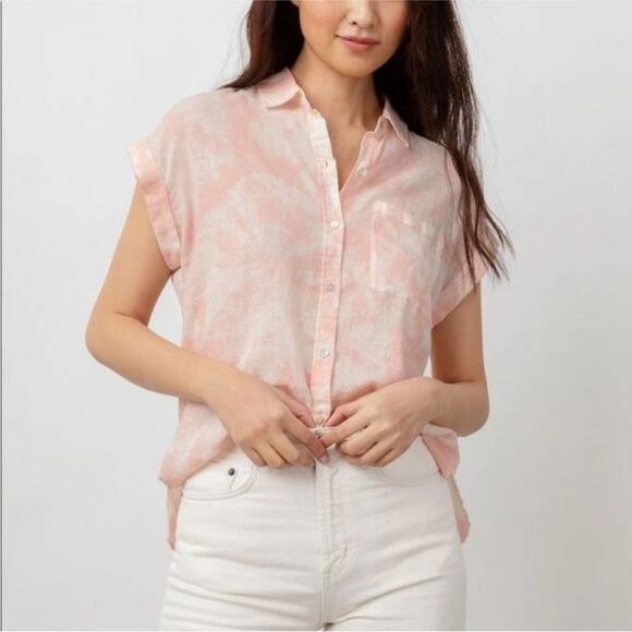 Rails Whitney Button Down Shirt Peach Pink Tie Dye Size medium Summer Beach - Picture 1 of 9